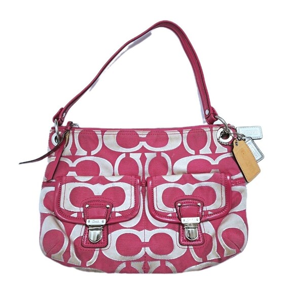 Coach Handbags - COACH Poppy Lurex Sateen Signature Hobo Shoulder Bag Purse Fuchsia 18980 3 Tags
